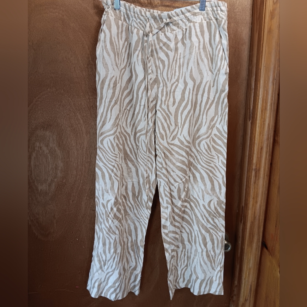 Blue SOL Women's Zebra Print Pants - Tan and White